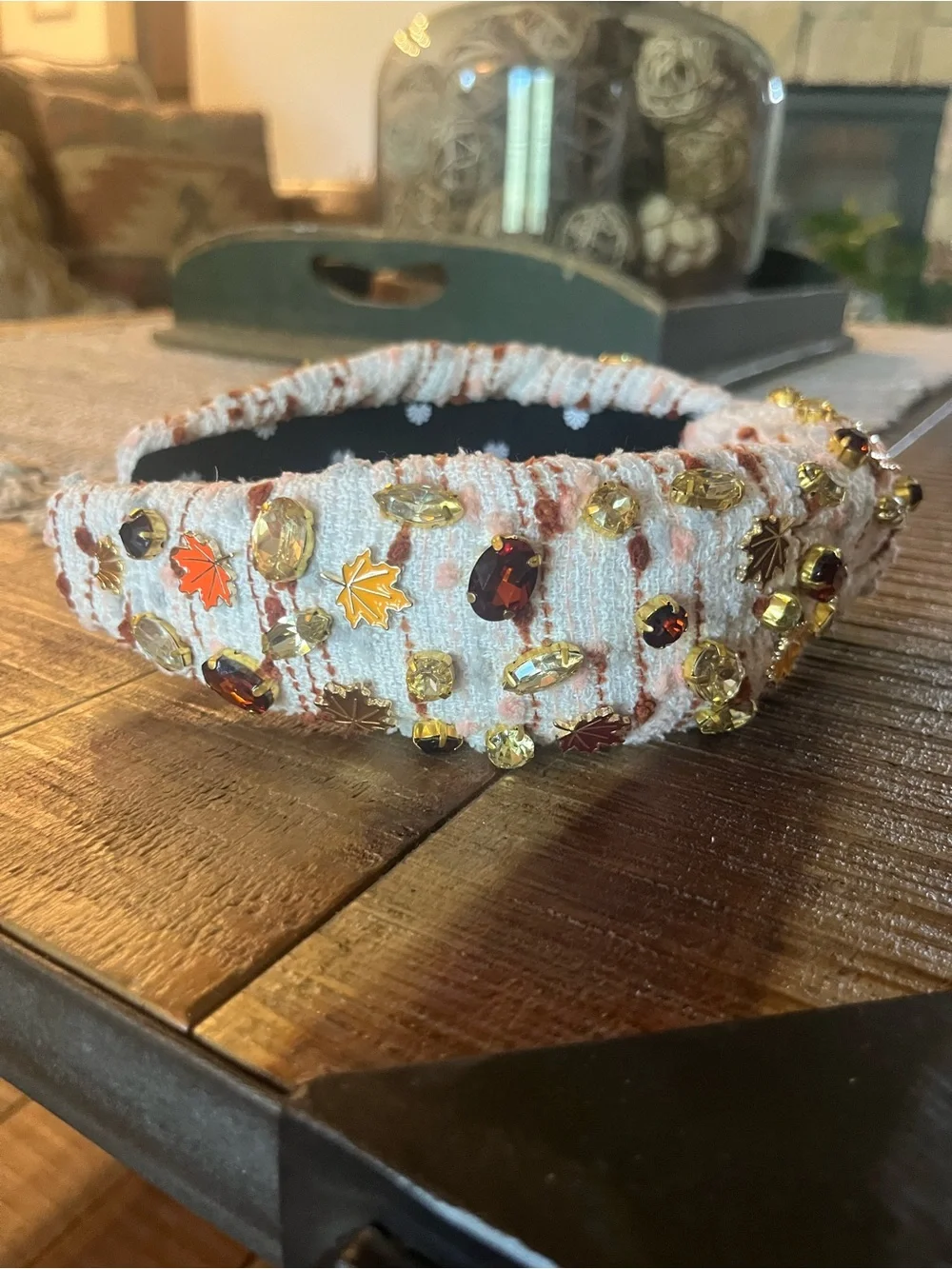 Lele Sadoughi Autumn Boucle Falling Leaves Crystal Knotted Headband Rare